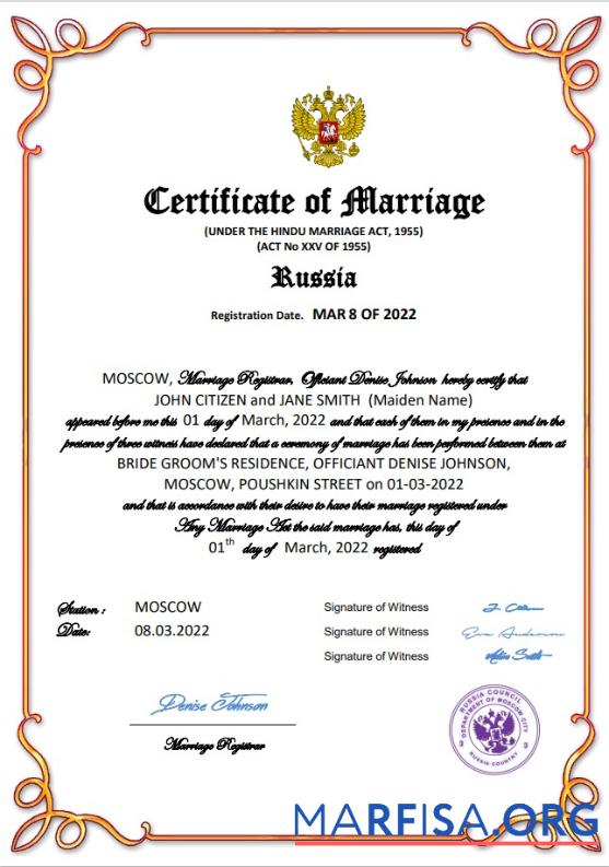 Downloadable Russia marriage certificate Word and PDF template